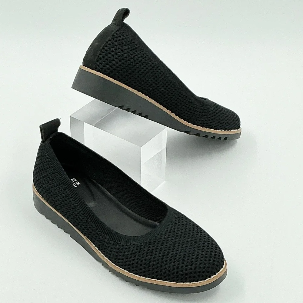 Eileen Fisher Size 6.5 Black Stretch Knit Wedge Ballet Flats NEW Etta $175